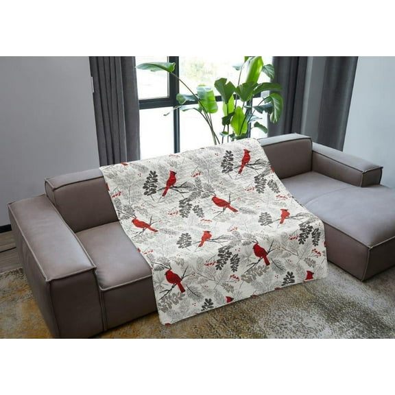 Cardinal Birds Quilted Throw Blanket 50"x60"