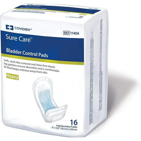 Cardinal Bladder Control Pad Sure Care 12-1/2 Inch Length Heavy Absorbency Polymer One Size Fits Most Unisex Disposable Bag of 16