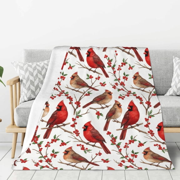 Cardinal Blanket, Bird Print Flannel Throw, Soft Cozy Bedding, Perfect Gift for Adults, Home Decor 50x40
