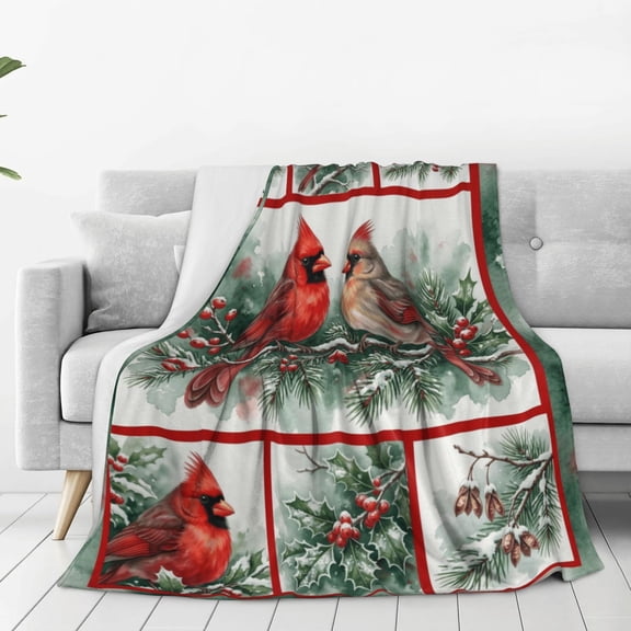 Cardinal Blanket, Cardinal Bird Decor Throw, Soft Cozy Flannel Bedding, Thanksgiving Gift for Adults, Couch 50x40