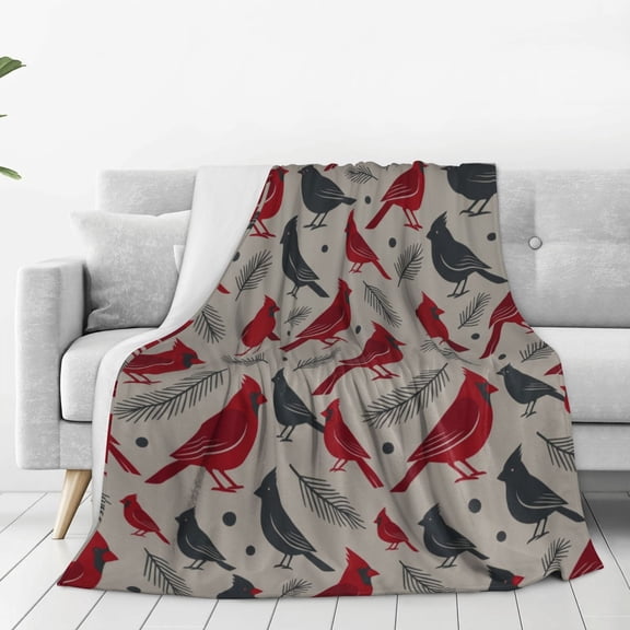 Cardinal Blanket, Christmas Cardinals Print, Red Birds Pattern, Couch Bed Sofa Home 50x40