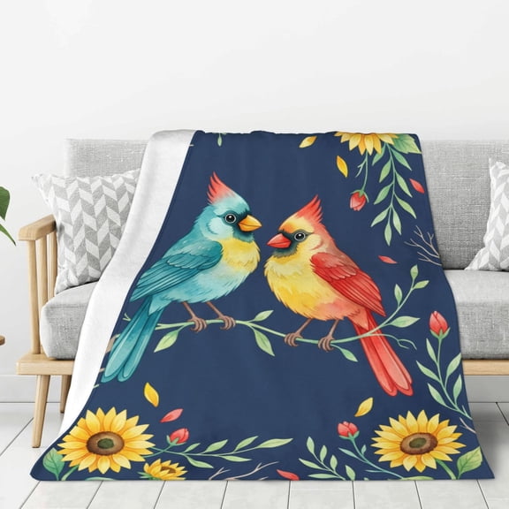 Cardinal Blanket, Festive Red Bird Decor Throw, Soft Fuzzy Flannel Fleece, Thoughtful Gift for Adults, Couch Accent 50x40