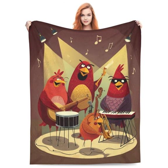 Cardinal Blanket, Musical Band Illustration Red Birds, Flannel Fleece Throw For Sofa Bed Couch, Unique Artistic Home Accessory, Travel Nap Blanket 50x40