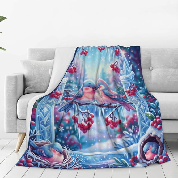 Cardinal Blanket, Red Bird Nature Throw, Plush Flannel Fleece Bedding, Unique Gift for Adults, Bed Decor 50x40
