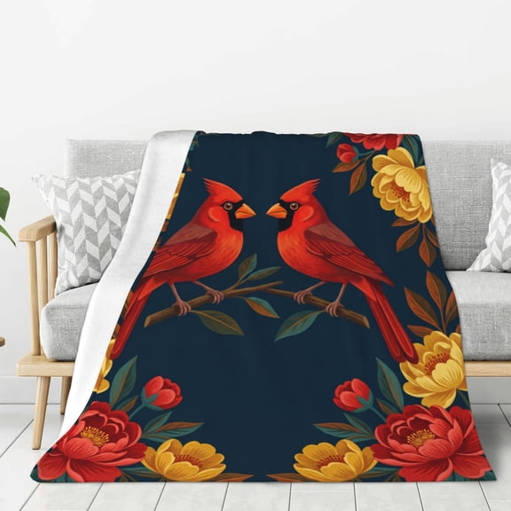 Cardinal Blanket, Red Bird Wildlife Flannel Throw, Soft Cozy Bedding, Ideal Gift for Adults, Home Decor 50x40