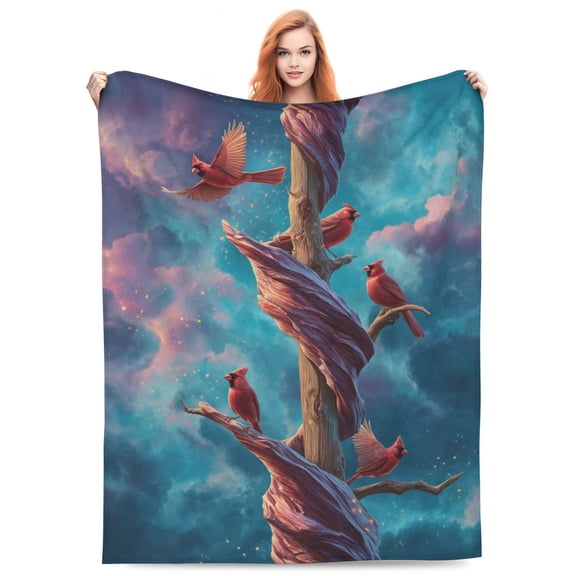 Cardinal Blanket, Soft Warm Cozy Plush Throw, Flannel Fleece Lightweight Blanket For Couch Sofa Bed, All Season Home Office Travel Lounge Decor 50x40