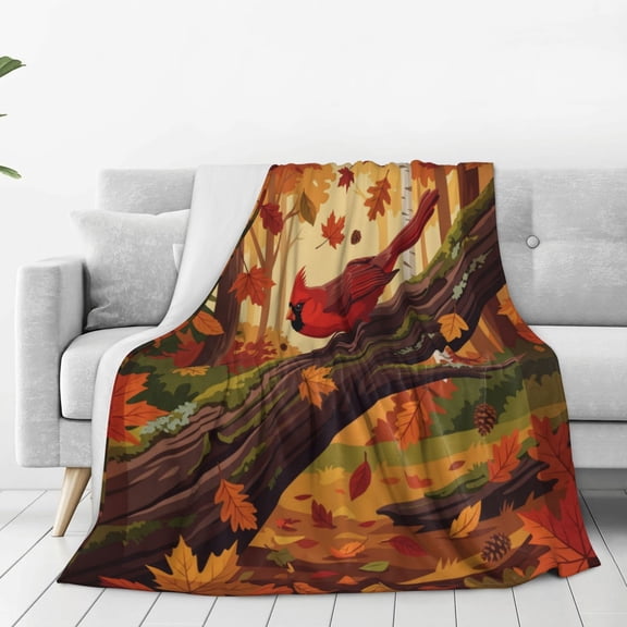 Cardinal Blanket, Soft Warm Flannel Fleece Throw, Cozy Bird Bedding, Unique Thanksgiving Gift, Couch Sofa Decor 50x40