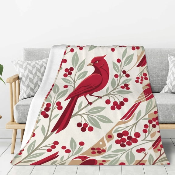 Cardinal Blanket, Soft Warm Flannel Throw, Cozy Bird Bedding, Perfect Gift for Adults, Couch Sofa Decor 50x40
