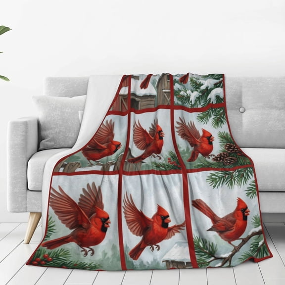 Cardinal Blanket, Wildlife Bird Decor Throw, Soft Fuzzy Flannel Bedding, Ideal Gift for Adults, Bed Decor 50x40