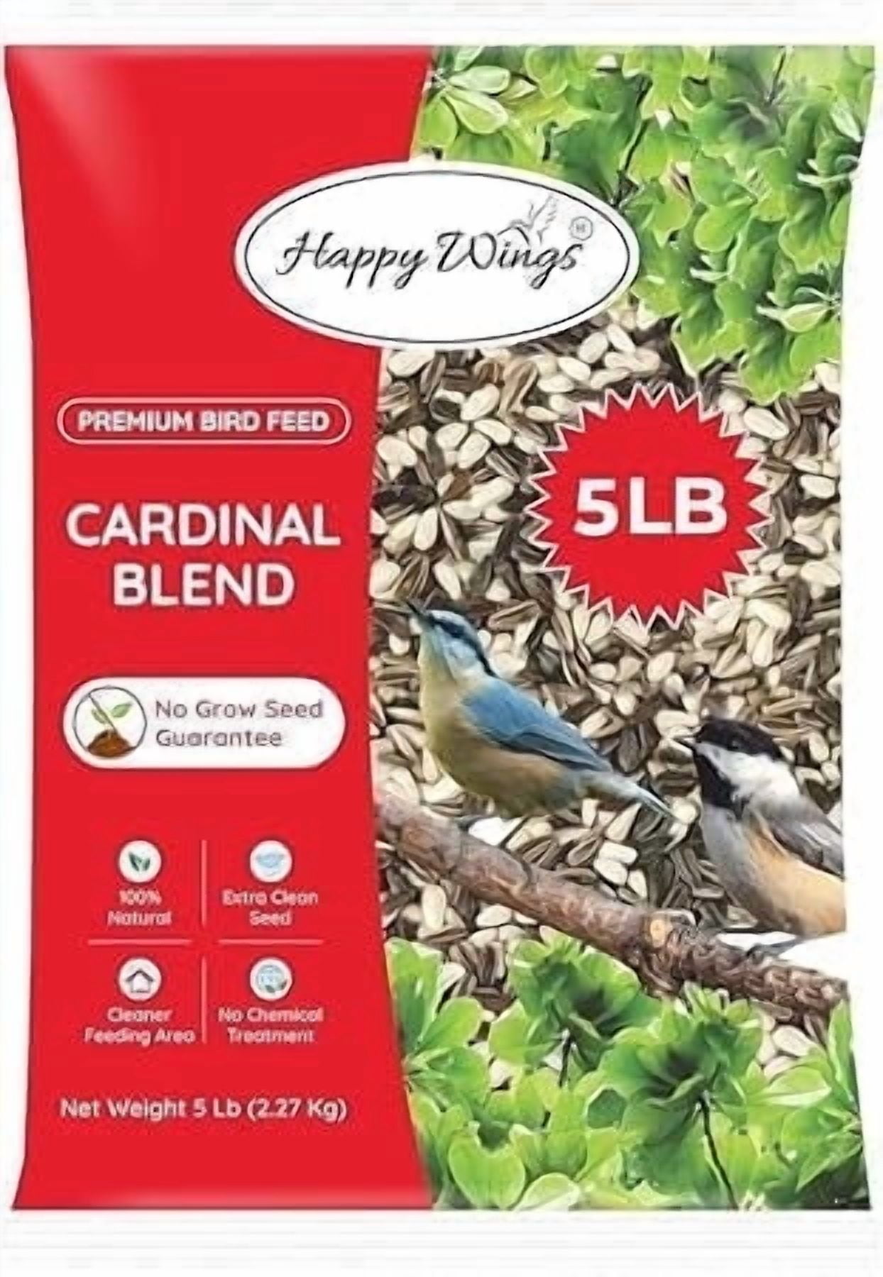 Cardinal Blend Bird Food, Mix of Sunflower Hearts/Kernels and Safflower Seed, 5 Pounds | No Grow Seed | BirdSeed for Wild Birds