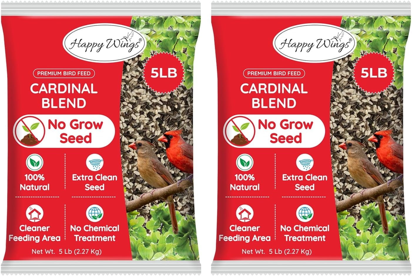 Cardinal Blend Bird Food, Mix of Sunflower Hearts/Kernels and Safflower Seed, 5 Pounds(Pack of 2) | No Grow Seed | BirdSeed for Wild Birds