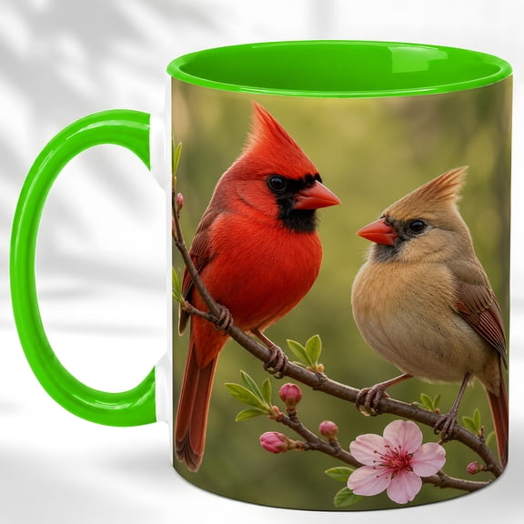 Cardinal Branch Coffee Mug, Spring Bird Mug, Ceramic 11 oz