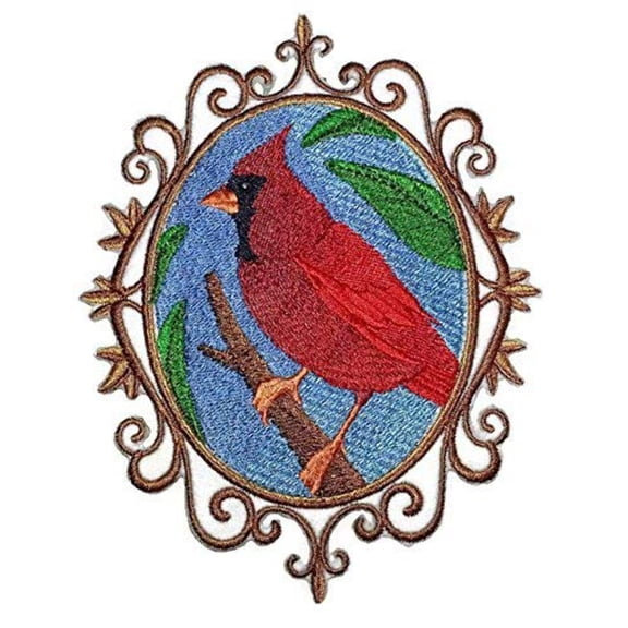 Cardinal Cameo Embroidered Iron on/Sew Patch [5" X 6.16"]