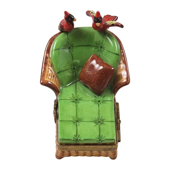 Chaise Lounge with Cardinals Decor Limoges Box Porcelain Figurine