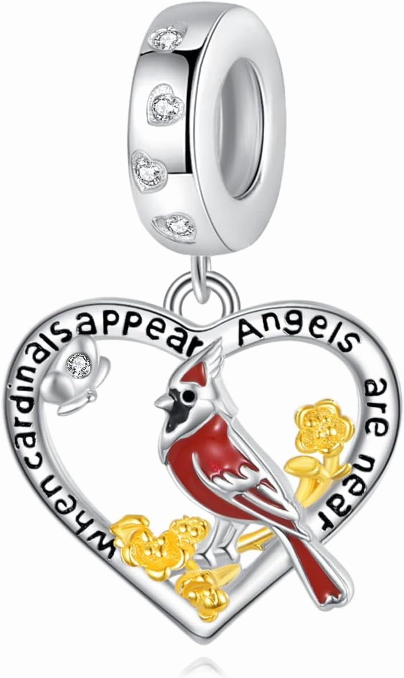 Cardinal Charm 925 Sterling Silver Heart Charm Jewelry Gifts for Women