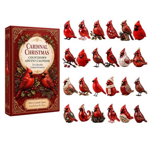 Cardinal Christmas Advent Calendar 2026, Christmas Countdown Box with 24 Collectible Cardinal Bird Ornaments, Holiday Decor Set, Suitable for Christmas Trees, Wreaths, Gift Packaging and Wall Display