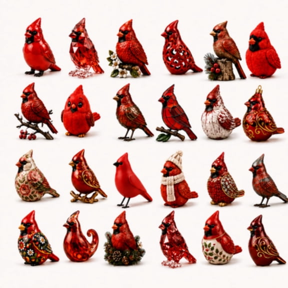 Cardinal Christmas Advent Calendar, 24 Collectible Red Bird Hanging Ornaments Holiday Countdown Box