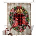 thumbnail image 1 of Cardinal Christmas Bathroom Shower Curtain Rings Bells Snowflakes Winter Rustic Plaid Waterproof Washable Shower Curtains for Bathtub Bath Decor with Grommets and Hook 72 X 84 Inch, 1 of 8