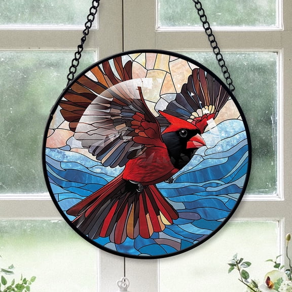 Cardinal Christmas, Black Cardinal Stained Glass Window Hangings, Black Cardinal Decor, Black Cardinal Christmas Tree Decorations Indoor Black-173HD339, Cardinal Stained Glass Art