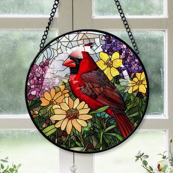 Cardinal Christmas, Black Cardinal Stained Glass Window Hangings, Black Cardinal Decor, Black Cardinal Christmas Tree Ornaments Black-173HD189, Cardinal Stained Glass Art