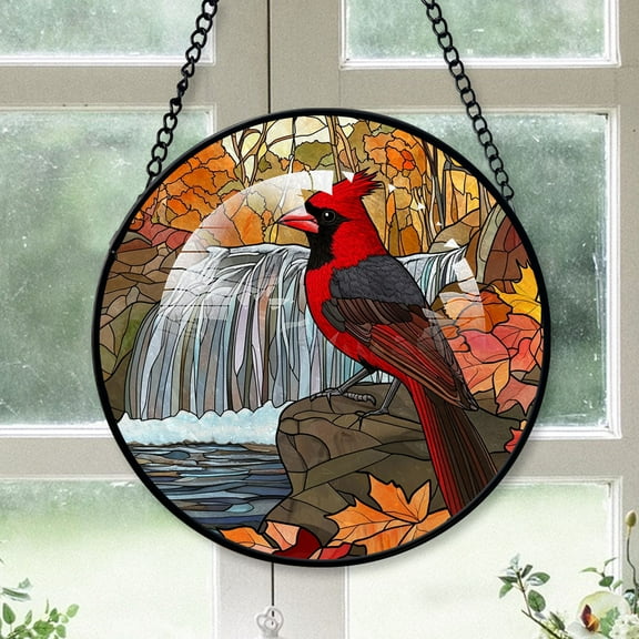 Cardinal Christmas, Black Cardinal Stained Glass Window Hangings, Black Cardinal Decor, Black Cardinal Christmas Tree Ornaments Black-173HD369, Cardinal Stained Glass Art