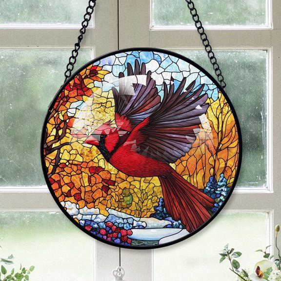 Cardinal Christmas, Black Cardinal Stained Glass Window Hangings, Black Cardinal Decor, Black Cardinal Christmas Tree Ornaments Black-173HD99, Cardinal Stained Glass Art