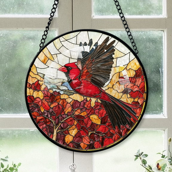 Cardinal Christmas, Black Cardinal Stained Glass Window Hangings, Black Cardinal Decor, Black Cardinal Mini Christmas Tree Decorations Black-173HD269, Cardinal Stained Glass Art