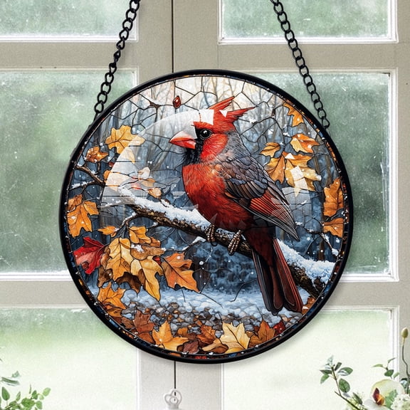 Cardinal Christmas, Black Cardinal Stained Glass Window Hangings, Black Cardinal Decor, Black Cardinal Miniature Christmas Decorations Black-173HD129, Cardinal Stained Glass Art