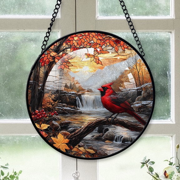 Cardinal Christmas, Black Cardinal Stained Glass Window Hangings, Black Cardinal Decor, Black Cardinal Miniature Christmas Decorations Black-173HD39, Cardinal Stained Glass Art