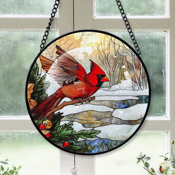 Cardinal Christmas, Brown Cardinal Stained Glass Window Hangings, Brown Cardinal Decor, Brown Cardinal Christmas Tree Decorations Indoor Brown-174HD315, Cardinal Stained Glass Art