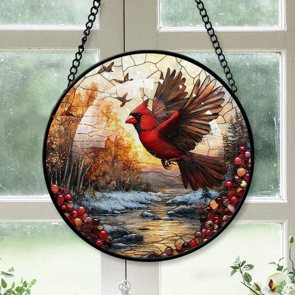 Cardinal Christmas, Brown Cardinal Stained Glass Window Hangings, Brown Cardinal Decor, Brown Cardinal Christmas Tree Decorations Indoor Brown-174HD45, Cardinal Stained Glass Art