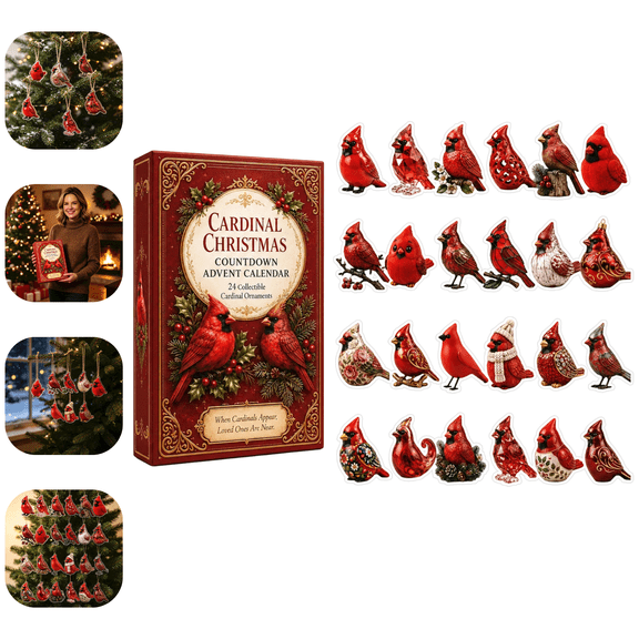 Cardinal Christmas Countdown Advent Calendar, 2026 Christmas Set of 24 Red Cardinal Hanging Ornaments, Festive Surprise Box, Gift for Family & Bird Enthusiasts