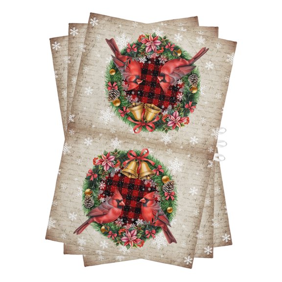 Cardinal Christmas Kitchen Towels Dish Towel Pack of 3 Rings Bells Snowflakes Winter Rustic Plaid Soft Dish Cloth Set Absorbent Dishcloth for Drying Dishes, Hand Towels 18 x 28 Inches