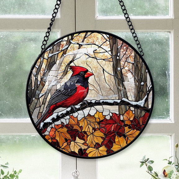 Cardinal Christmas Ornament, Black Cardinal Stained Glass Window Hangings, Black Cardinal Decor, Black Cardinal Decoration For Christmas Tree 2025 Black-173HD344, Cardinal Stained Glass Art