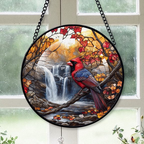 Cardinal Christmas Ornament, Black Cardinal Stained Glass Window Hangings, Black Cardinal Decor, Black Cardinal Hanging Ornaments Black-173HD224, Cardinal Stained Glass Art
