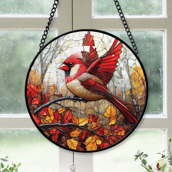 Cardinal Christmas Ornament, Red Cardinal Stained Glass Window Hangings, Red Cardinal Decor, Red Cardinal 2025 Christmas Hanging Ornaments Red-178HD13, Cardinal Stained Glass Art