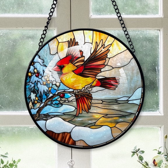 Cardinal Christmas Ornament, Yellow Cardinal Stained Glass Window Hangings, Yellow Cardinal Decor, Yellow Cardinal Decoration For Christmas Tree 2025 Yellow-180HD356, Cardinal Stained Glass Art
