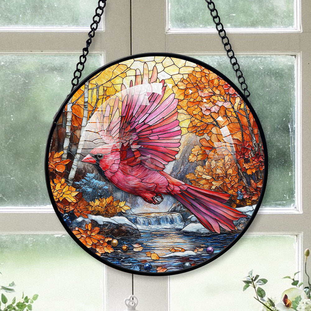 Cardial Windows Racks Cardinal Christmas, Pink Cardinal Stained Glass Window Hangings, Pink ...