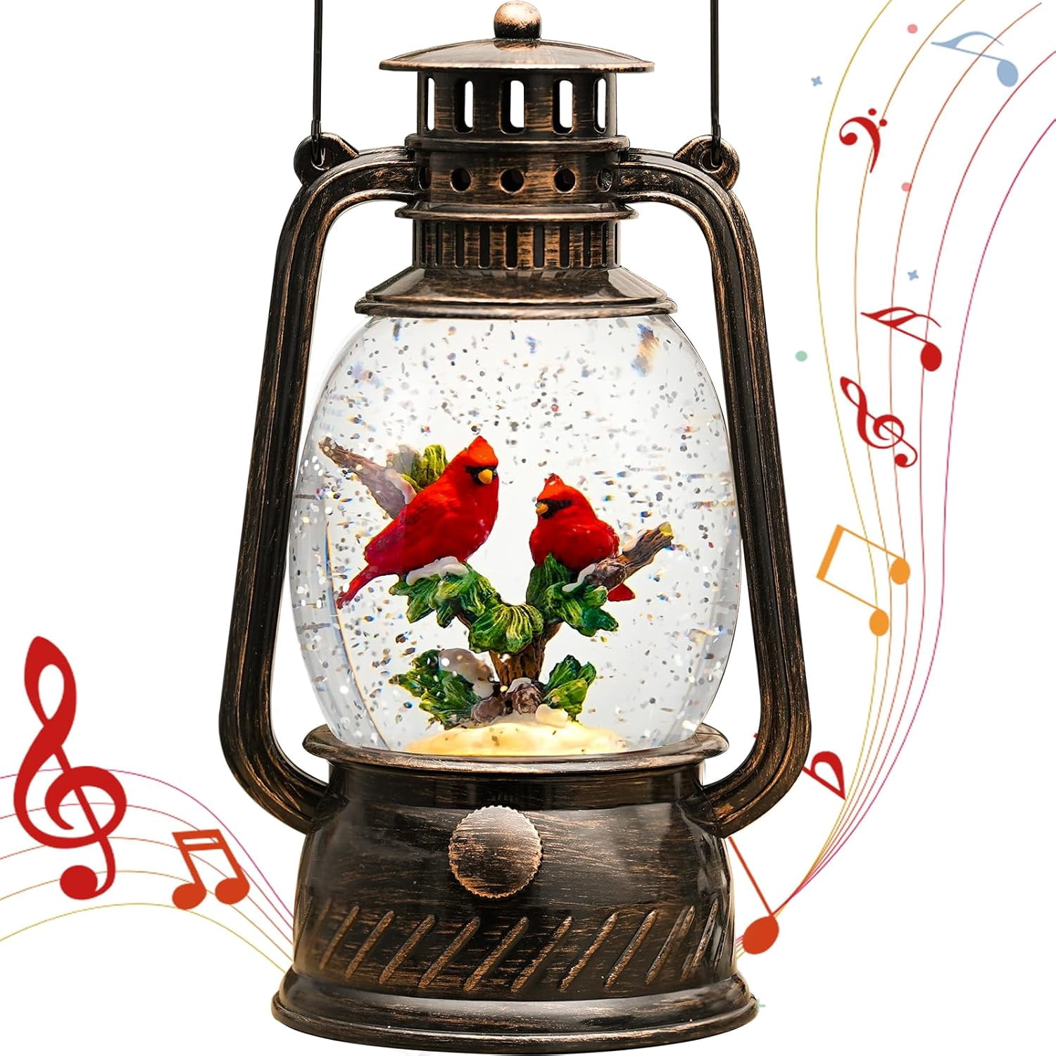 Cardinal Christmas Snow Globes Musical Lighted with 6H Time Red Bird ...