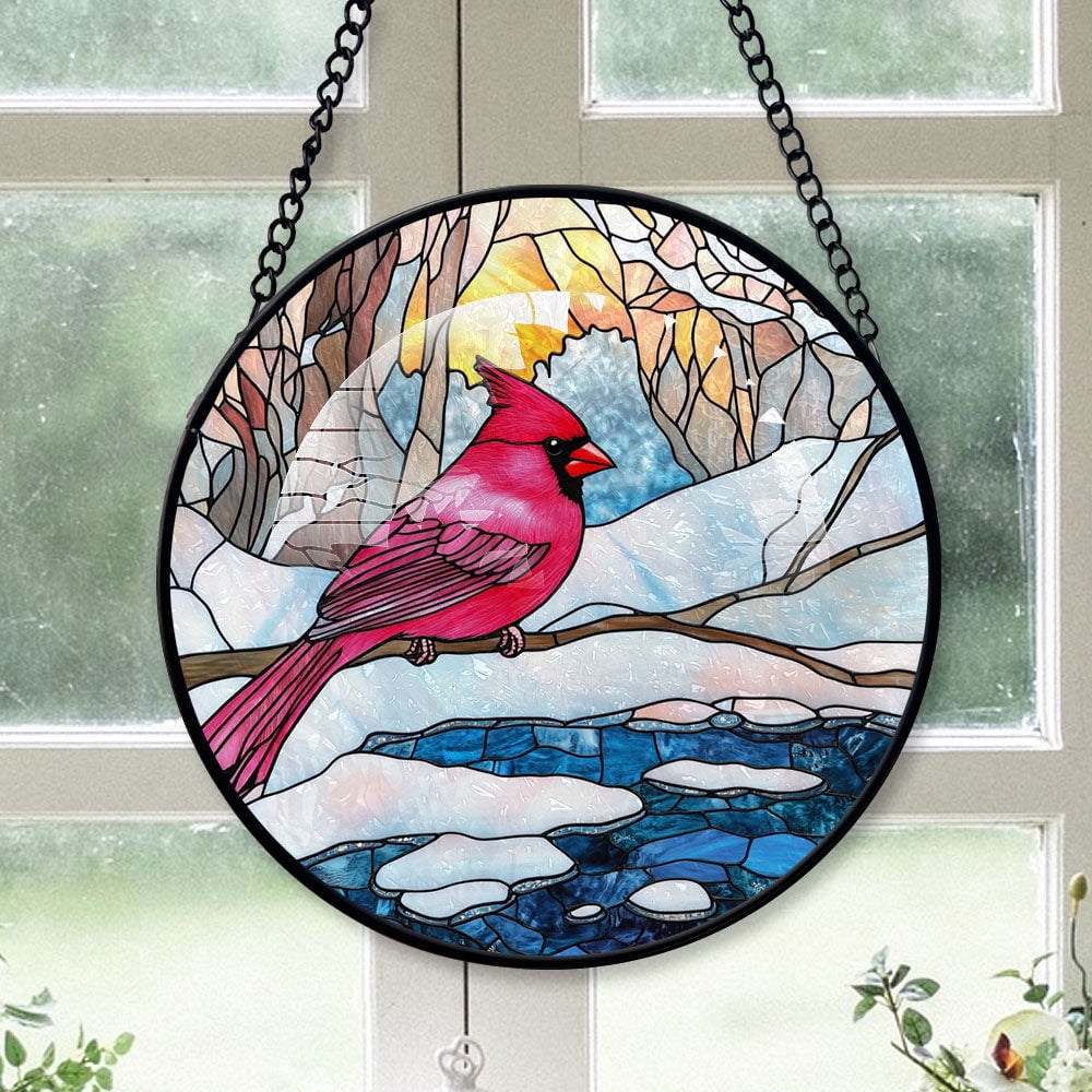 Cardial Windows Racks Cardinal Christmas Suncatchers 2025, Pink Cardinal Stained Glass Window ...