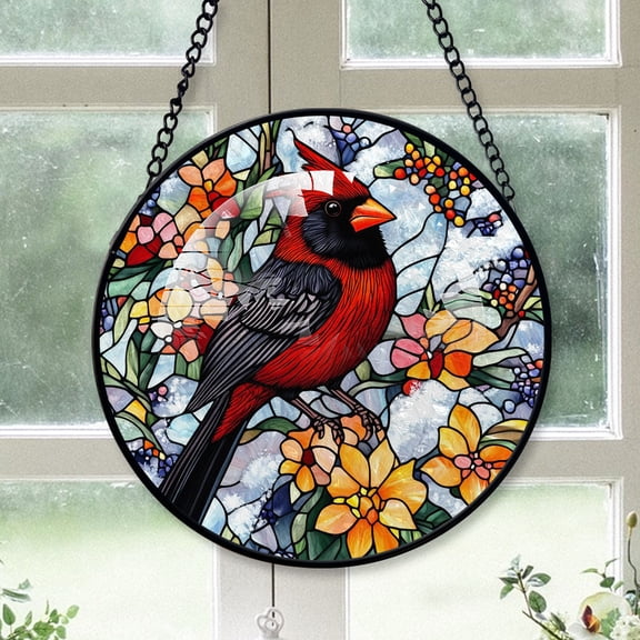 Cardinal Christmas Suncatchers, Black Cardinal Stained Glass Window Hangings, Black Cardinal Decor, Black Cardinal Christmas Ornaments Black-173HD96, Cardinal Stained Glass Art