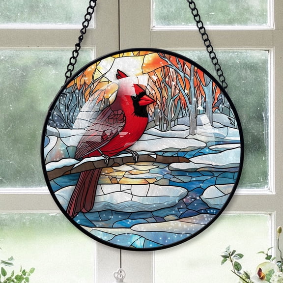 Cardinal Christmas Suncatchers, Black Cardinal Stained Glass Window Hangings, Black Cardinal Decor, Black Cardinal Small Christmas Tree Ornaments Black-173HD379, Cardinal Stained Glass Art