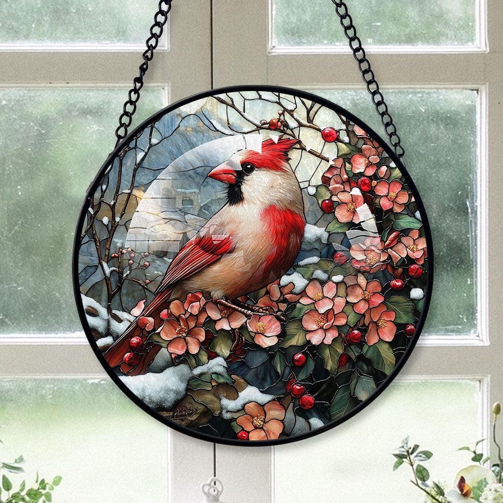 Cardinal Christmas, White Cardinal Stained Glass Window Hangings, White ...