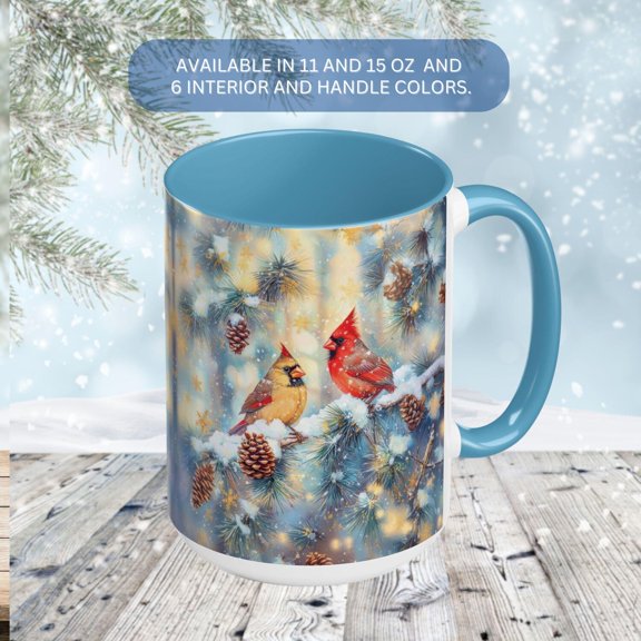 Cardinal Coffee Mug, Snowy Branch Winter Bird Mug, Forest Tea Mug, Bird Watcher Gift