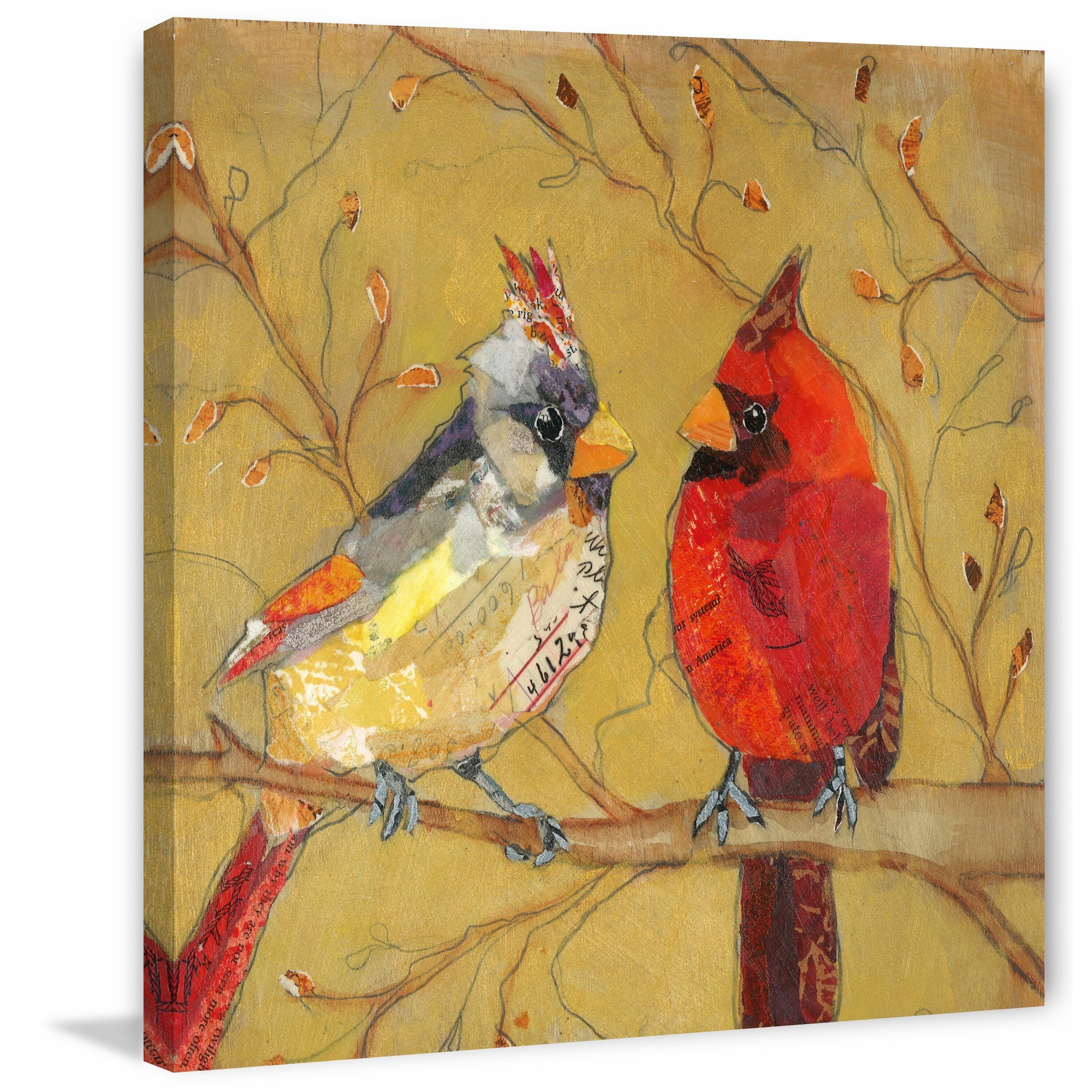 Contemporary Yellow and Red Cardinal Canvas Print with Wood Frame