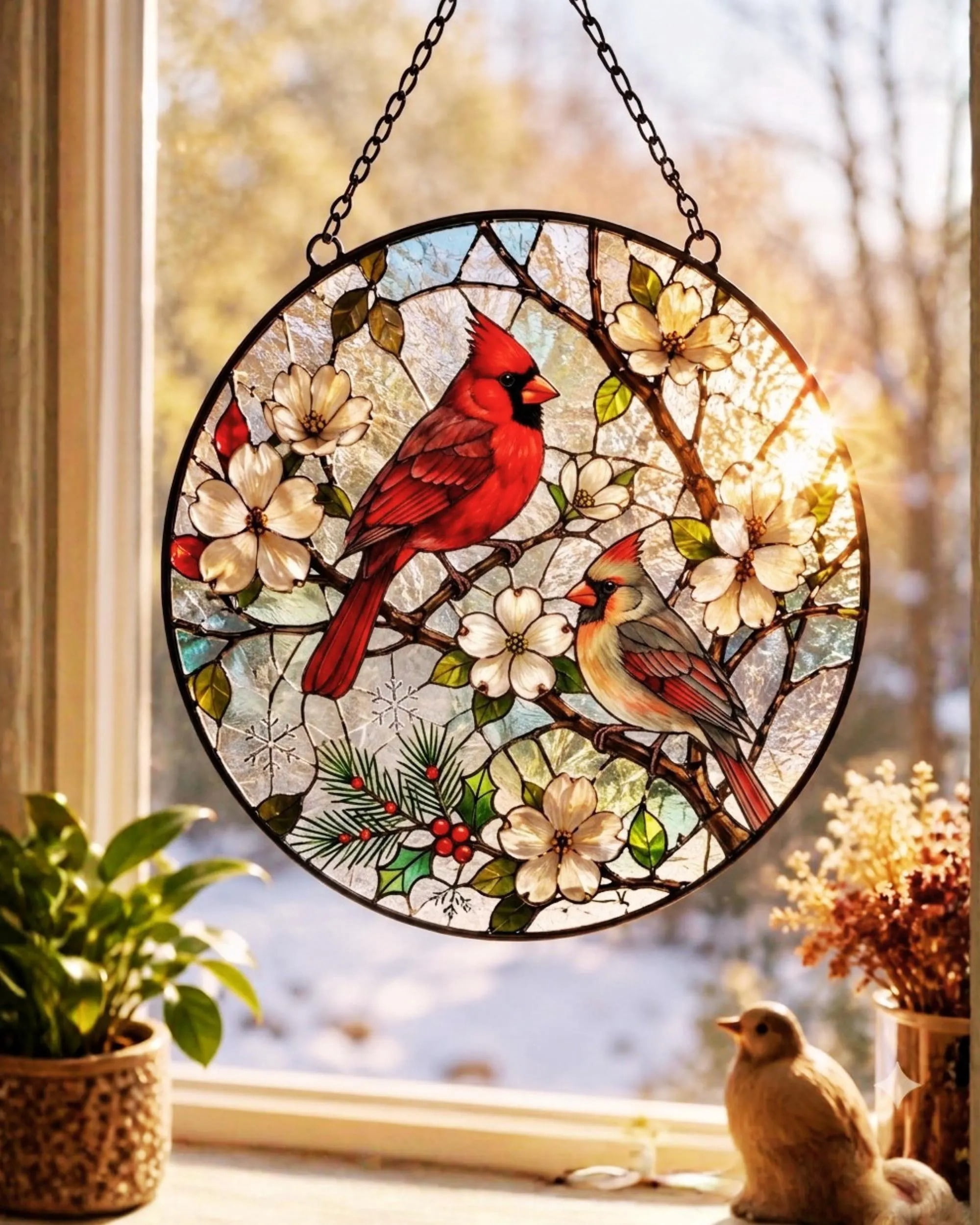 Cardinal Couple Memorial Suncatcher, Stained Glass Style Window Hanging ...