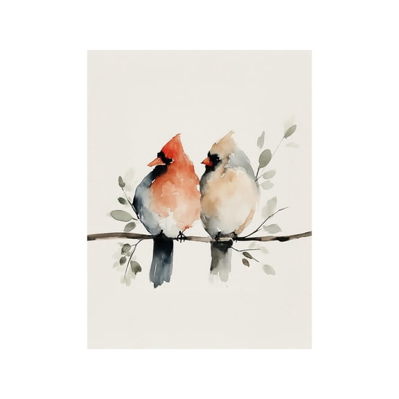 Cardinal Couple Print, Minimal Red Bird Decor, Unframed Paper Poster 8x10in