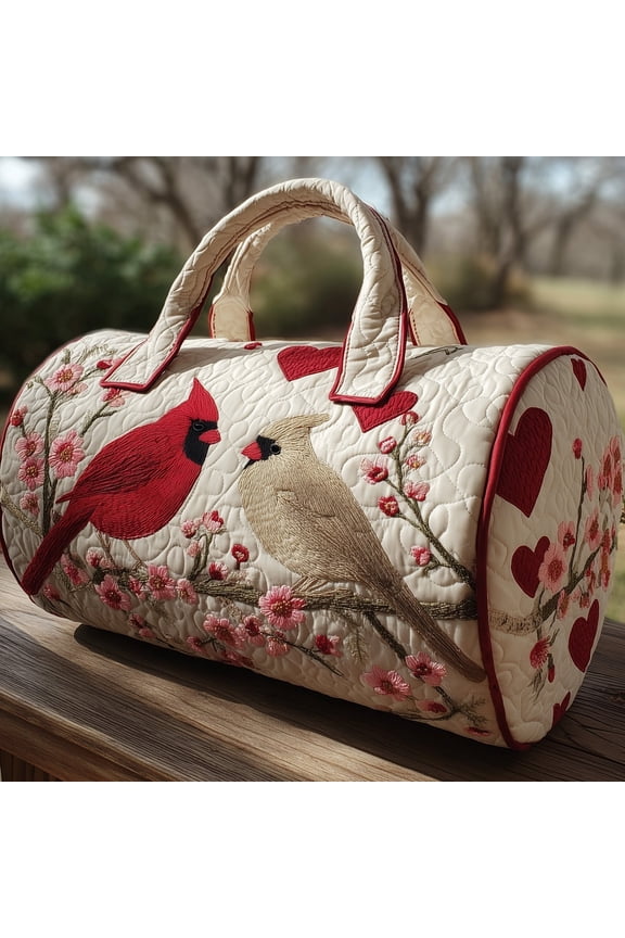 Cardinal Couple Quilt Duffle Bag, Quited Travel Tote Bag, Quited Weekender Travel Bag, Carry On Duffle
