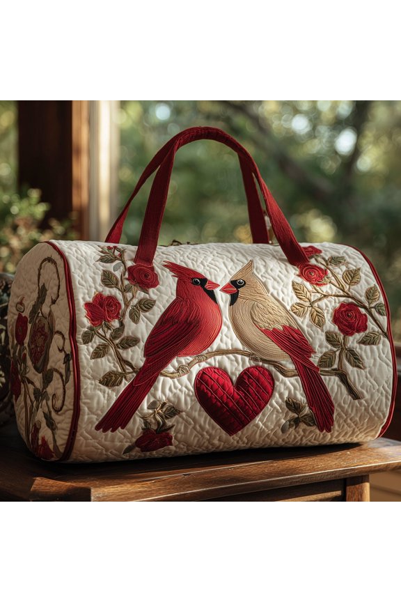 Cardinal Couple Quilt Duffle Bag, Quited Travel Tote Bag, Quited Weekender Travel Bag, Carry On Duffle