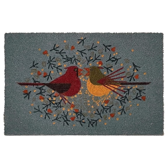 Cardinal Courtship Blue Natural Coir Doormat